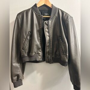 Faux Leather Bomber